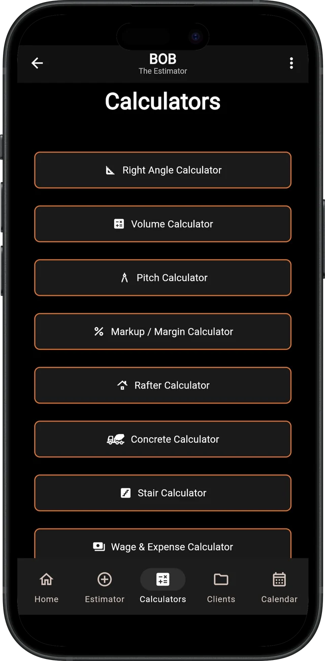BOB The Estimator — Calculators list