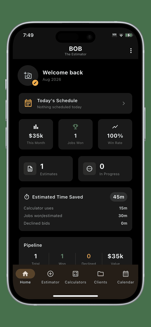 BOB The Estimator — Calendar view