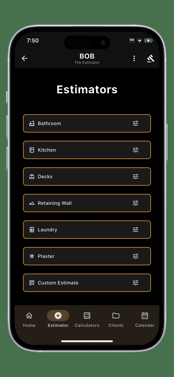 BOB The Estimator — Home dashboard