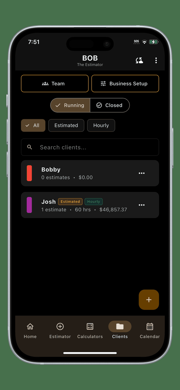 BOB The Estimator — Calculators list